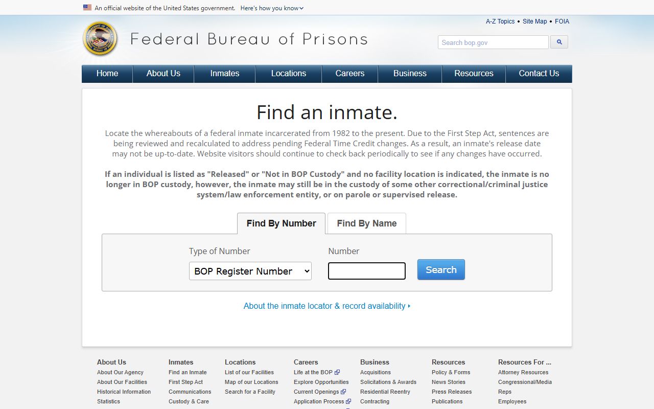 Federal BOP locator fields for Atchison County inmate records fallback searches