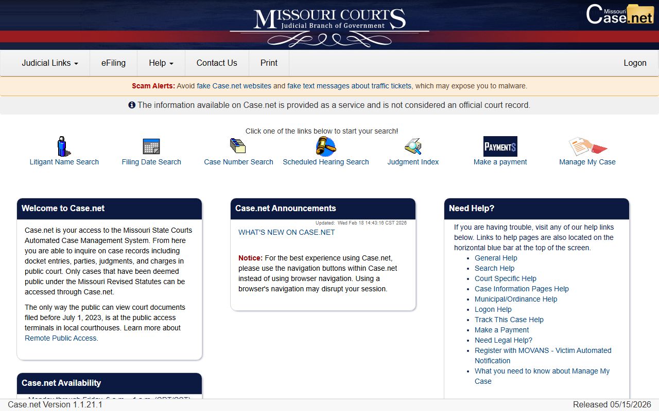 Atchison County inmate population Missouri Case.net court search